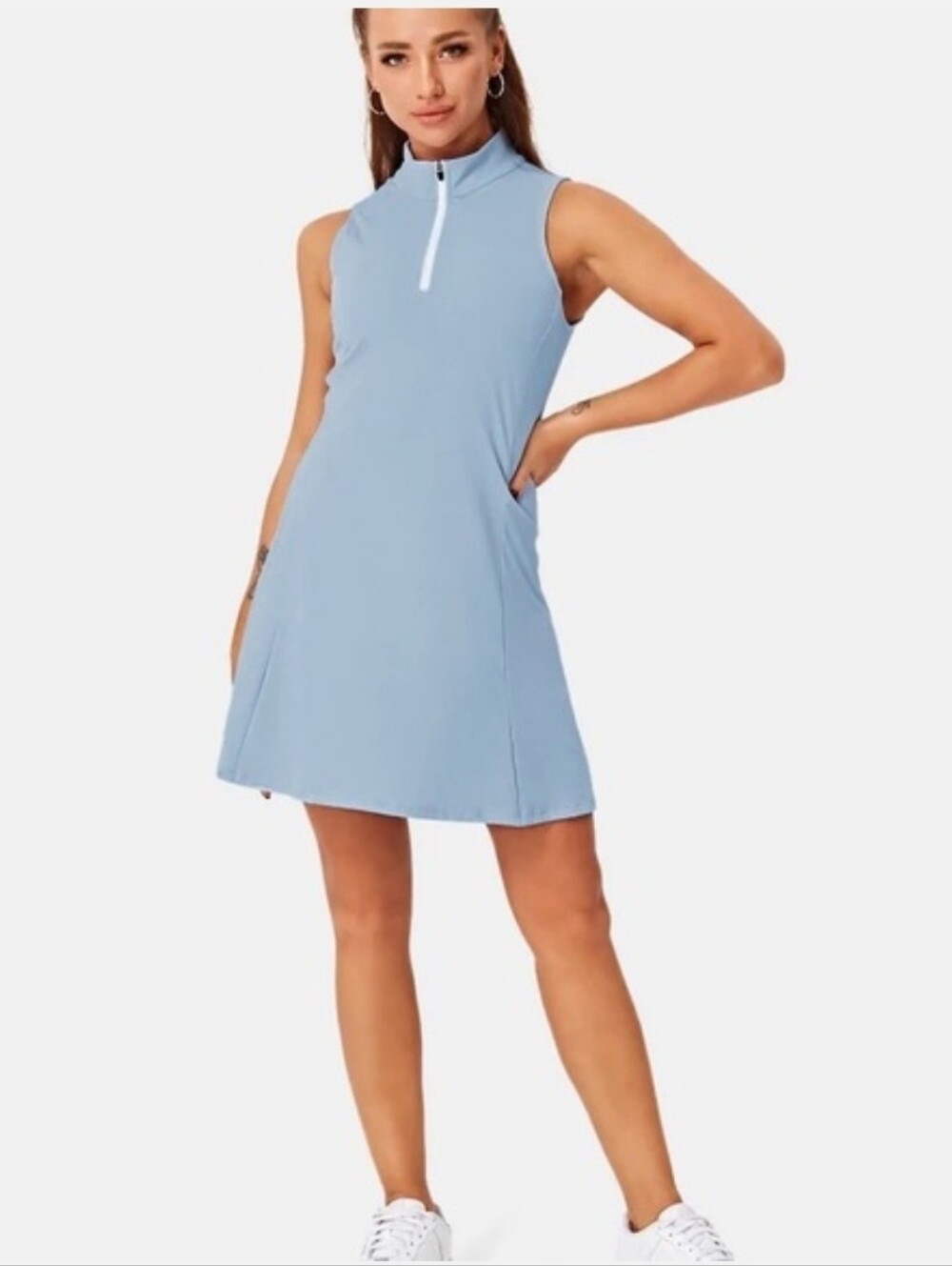 NWT Halara In My Feels Everyday Cloudful Air Half Zip Blue Golf Dress